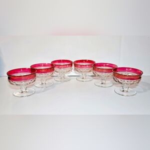 Tiffin Kings Crown Ruby Red Champagne Glasses Set of 6 Vintage Flashed Glassware